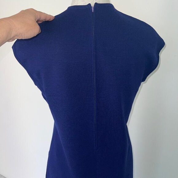 Vintage Womens Shift Dress Size 12 Navy Knit Mock Neck Knee Length Pure Wool - Picture 8 of 10
